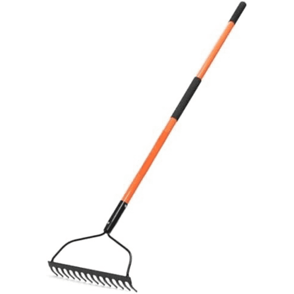 Garden Rake Heavy Duty, 14-Tine Bow Rake with 57" Fiberglass Handle, for Soil Leveling, Lawn Care, Mulch Spreading, Leaf and Debris Cleanup$$Garden & Patio