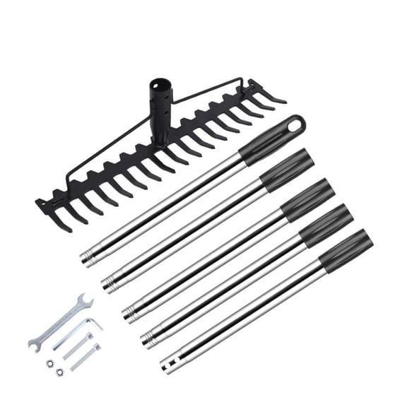 Garden Rake Heavy Duty, Metal Rake for Leaves Stainless Steel Bow Rakes, Metal Head Rake with Adjustable Handle for Gardening Lawns Yard Pathway Farming (17-Tooth, 2.0m)