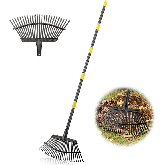 Garden Rake - Large Leaves Rakes for Gardening - 25 Metal Tines 18" Wide - 78" Long Handle Leaf Rakes for Lawns Heavy Duty for Yard Lawn Shrub Garden Beds