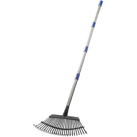 Garden Rake Leaf, 1.1" Diameter Pole & 6 FT Tall Stainless Steel Heavy Duty Adjustable Long Handle Garden Rake, Use for Yard Garden Lawn and Window Leaves(25 Tines)