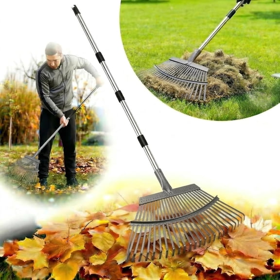 Garden Rake for Leaves, 20 Inch Ultra Wide Heavy Duty Metal Leaf Rake, 40-68 Adjustable Long Handle Yard Lawn Rake with 25 Tines for Grass Pine Needles Debris, for Kids and Adults
