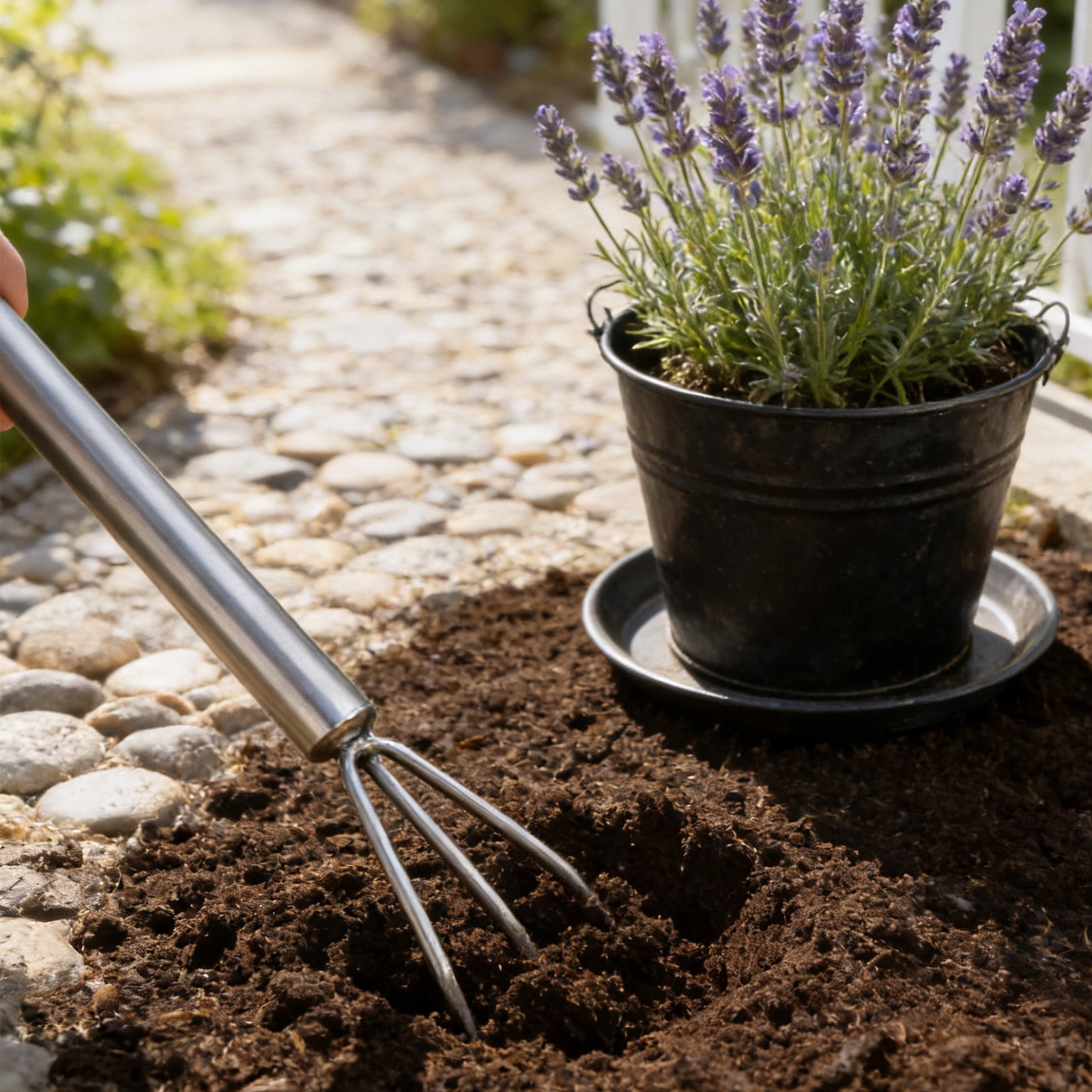 Garden Rake Weeding Tool, Stainless Steel Head, Ergonomic Non-slip Grip ...