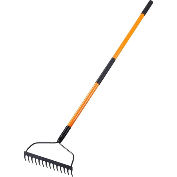 Garden Rake for Gardening, Heavy Duty Garden Rake for Lawns, 14 Tines Bow Rake with Fiberglass Handle, 58 Inches