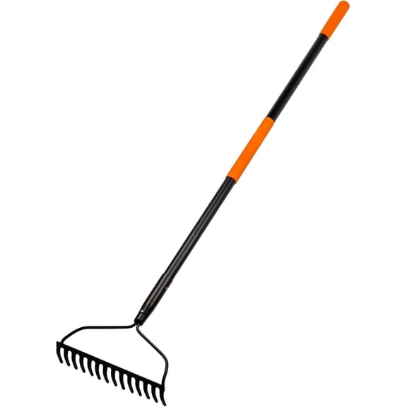 Garden Rake for Lawn Heavy Duty, 14 Tines Metal Rake with Thick Fiberglass Handle, 58 Inches