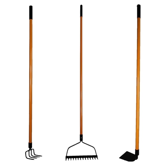 Garden Rakes & Hoe Set - 3 Piece Gardening Tools with Bow Rake, Garden Hoe & Cultivator - Durable Steel Garden Shovels for Yard Work & Landscaping