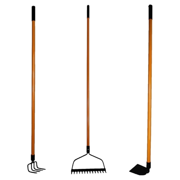 Garden Rakes Set 3 Pcs - Bow Rake, Cultivator, Hoe - Garden Tools for Weeding, Soil Preparation & Leveling - Durable Steel Garden Hand Tools