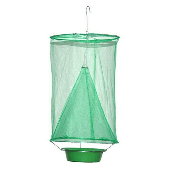Garden Ranch Orchard Fly Trap Hanging Fly Catcher Cage Reusable Ranch Green Cage with Pots for Indoor Outdoor Family Farm Park Restaurant Garden Backyard
