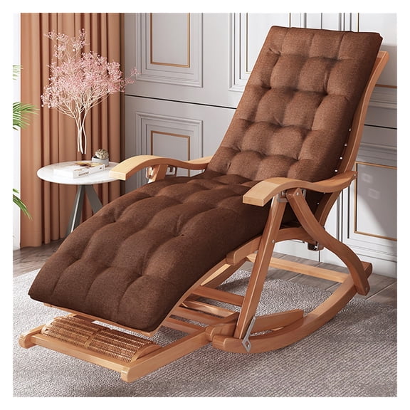 Garden Relax Rocking Chair Indoor Lounge Chair Armchairs with Adjustable Footrest Bamboo Frame for Patio Balcony,Recliner Foldable Wooden 5-Gear Adjustable Zero Gravity Chair