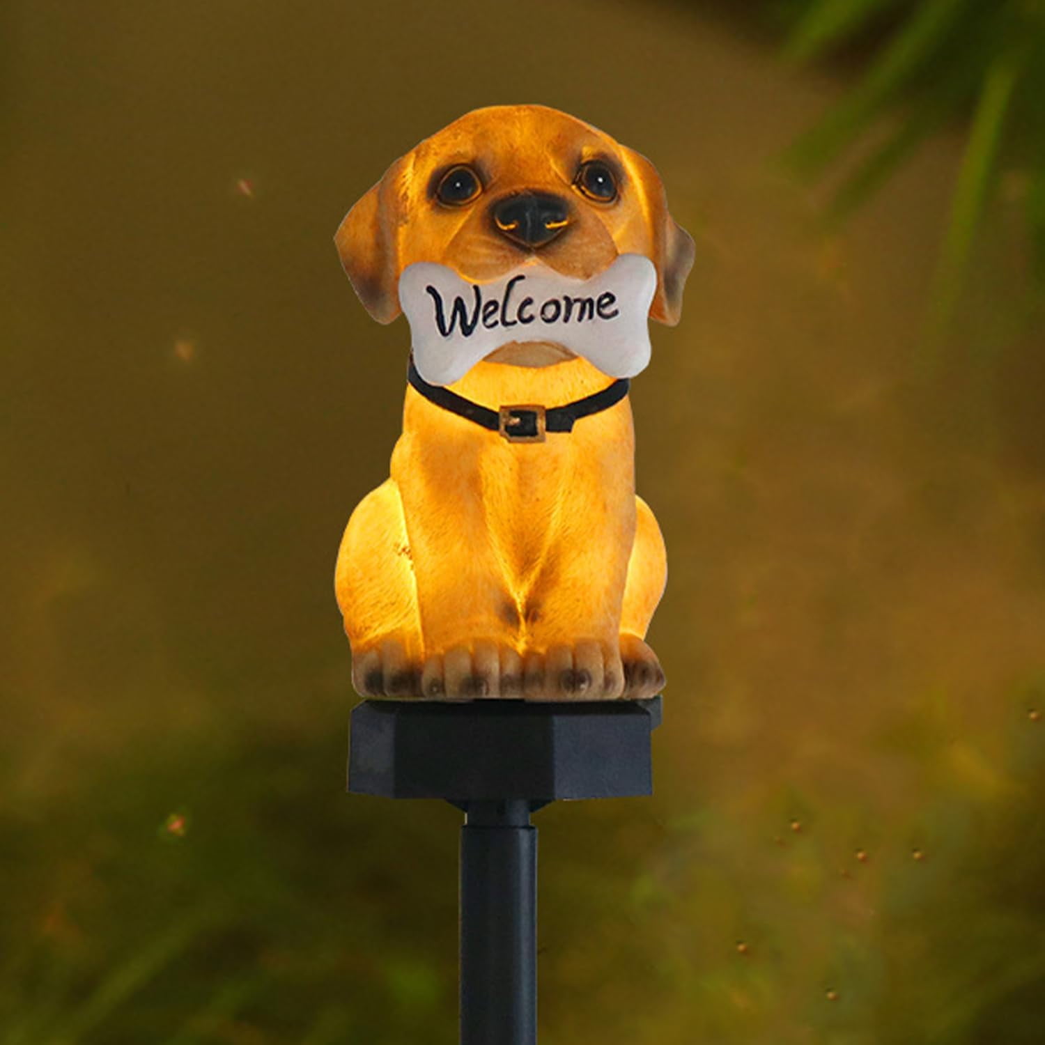 Garden Resin Dog Statues Solar Lights, Welcome Dog Lights, Solar Garden ...