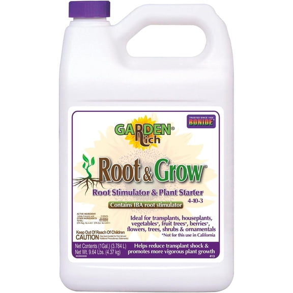 Garden Rich Root & Grow Root Stimulator & Plant Starter, 128 oz Concentrate 4-10-3 Fertilizer for Transplanting
