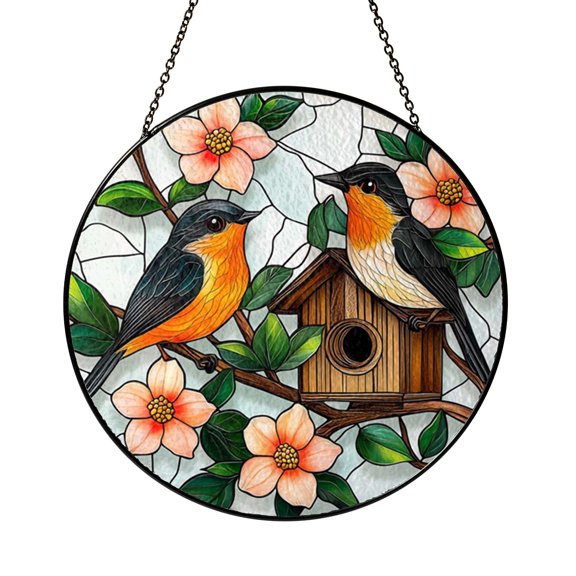 Garden Robin Decorative Window Hanging – Faux Stained Glass
