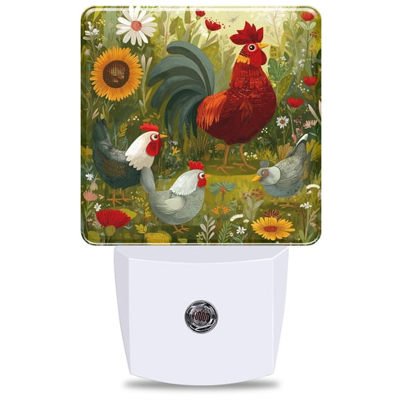 Garden Rooster Night Light, Plug into Wall with Dusk to Dawn Light Sensors, Warm Nightlights for Bedroom, Bathroom, Hallway, Kitchen, Gifts Ideas for Girls Women