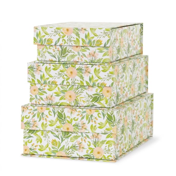 Garden Rose Decorative Cardboard Storage Boxes Set of 3 with Lids