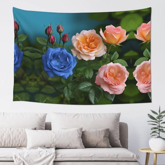 Garden Roses Boho Wall Tapestry, Aesthetic Vertical Hanging Wall Art, Vintage Decorative Poster Flag for Bedroom or Living Room, 60 x 40 Inches