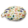 thumbnail image 1 of Garden Round Floor Cushion with Handle, Organic Harvest Aubergine Carrot Tomato Beets Vegetables Healthy Eat, Decorative Pillow for Living Room & Dorms, 18" Round, Orange and Apple Green, by Ambesonne, 1 of 4