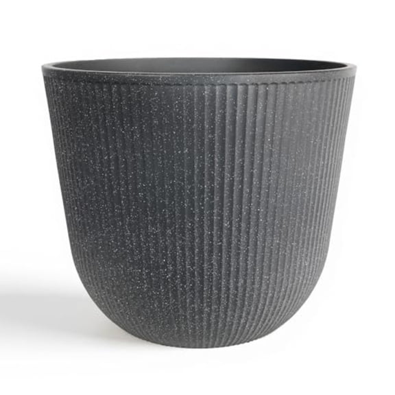 Garden Round Large Planter Pot 1-Pack - 17.5 Dia x 15.5 H - Durable Plastic Grey Plant Tree Pots with Vertical Stripe Textured Finish Drainage Hole for Indoor Outdoor Front Porch Patio