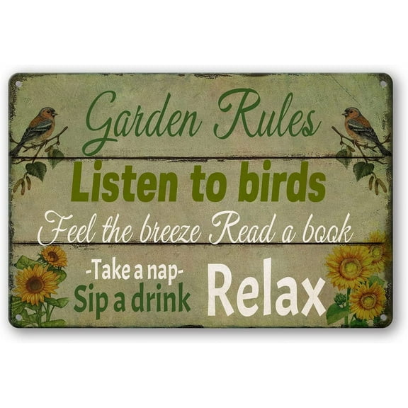 Garden Rules Sign,Vintage Garden Metal Tin Signs Plaque for Home Yard Garden Porch Patio Shed Decor 12''x8''