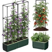 51 Self Watering Planter Box with Trellis, Tomato Cage with Water Level Indicator, Indoor Outdoor Raised Garden Bed