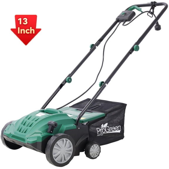 Garden Scarifier, 2-in-1 13INCH Dethatcher Scarifier,12 Amp Electric Lawn Dethatcher,Removable Collection Bag extra large 31.7QT, CUS Certificated