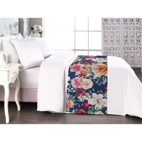 Garden Scene Bed Runner, Nostalgic Effect Rose Flowers Vintage with Leaves and Berries Art, Decorative Accent Bedding Scarf for Hotels Homes & Guest Rooms, King, Pale Vermilion Eggshell, by Ambesonne