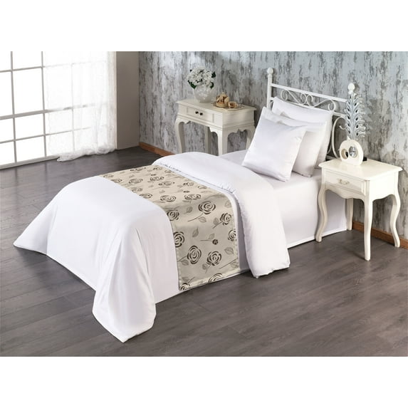 Garden Scene Bed Runner, Simple Design Modern Flower Silhouette With Minimalist Leaf Pattern, Decorative Accent Bedding Scarf for Hotels Homes & Guest Rooms, Twin, Dark Slate Blue Dusk, by Ambesonne