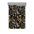 thumbnail image 1 of Garden Scene Fitted Sheet & Pillow Sham Set, Colorful Floral Pattern with Leaves Greenery Jungle Vibes Print, Decorative Printed 3 Piece Bedding Decor, Full, Charcoal Grey Multicolor, by Ambesonne, 1 of 2