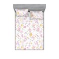 thumbnail image 1 of Garden Scene Fitted Sheet & Pillow Sham Set, Cottagecore Nostalgic Meadow Floral Design with Leaves Art, Decorative Printed 3 Piece Bedding Decor, King, Mustard Pale Pink and White, by Ambesonne, 1 of 2