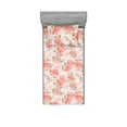 thumbnail image 1 of Garden Scene Fitted Sheet & Pillow Sham Set, Innocent Rose Flowers Vintage Drawings with Leafy Pattern Art, Decorative Printed 2 Piece Bedding Decor, Twin, Coral Peacock Green Blush, by Ambesonne, 1 of 1