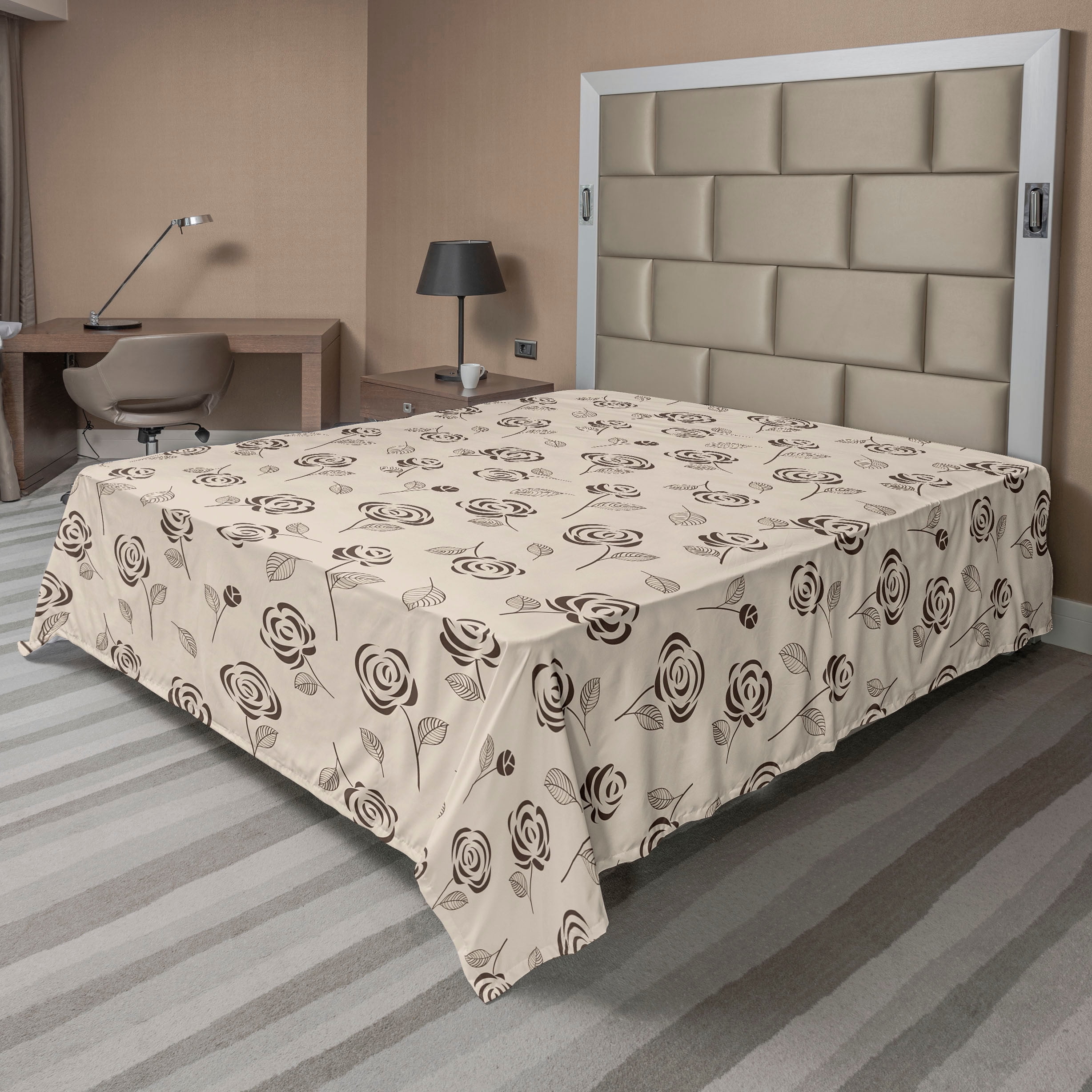 Simple Design Bedding Garden Scene Flat Sheet, Simple Design Modern Flower Silhouette With ...