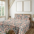 thumbnail image 1 of Ambesonne Garden Scene Fitted & Flat Sheet with Shams 4 Pcs Set, Boho Simple Flowers, Queen, Coral Sea Blue Peach, 1 of 5