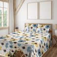 thumbnail image 1 of Garden Scene Sheet Set, Watercolor Drawn Simple Boho Flowers on Neutral Tone Boho Art, Fitted & Flat Sheet with Pillowcase Bedding Accent 3 Pcs Set, Twin, Dark Turquoise and Mustard, by Ambesonne, 1 of 5