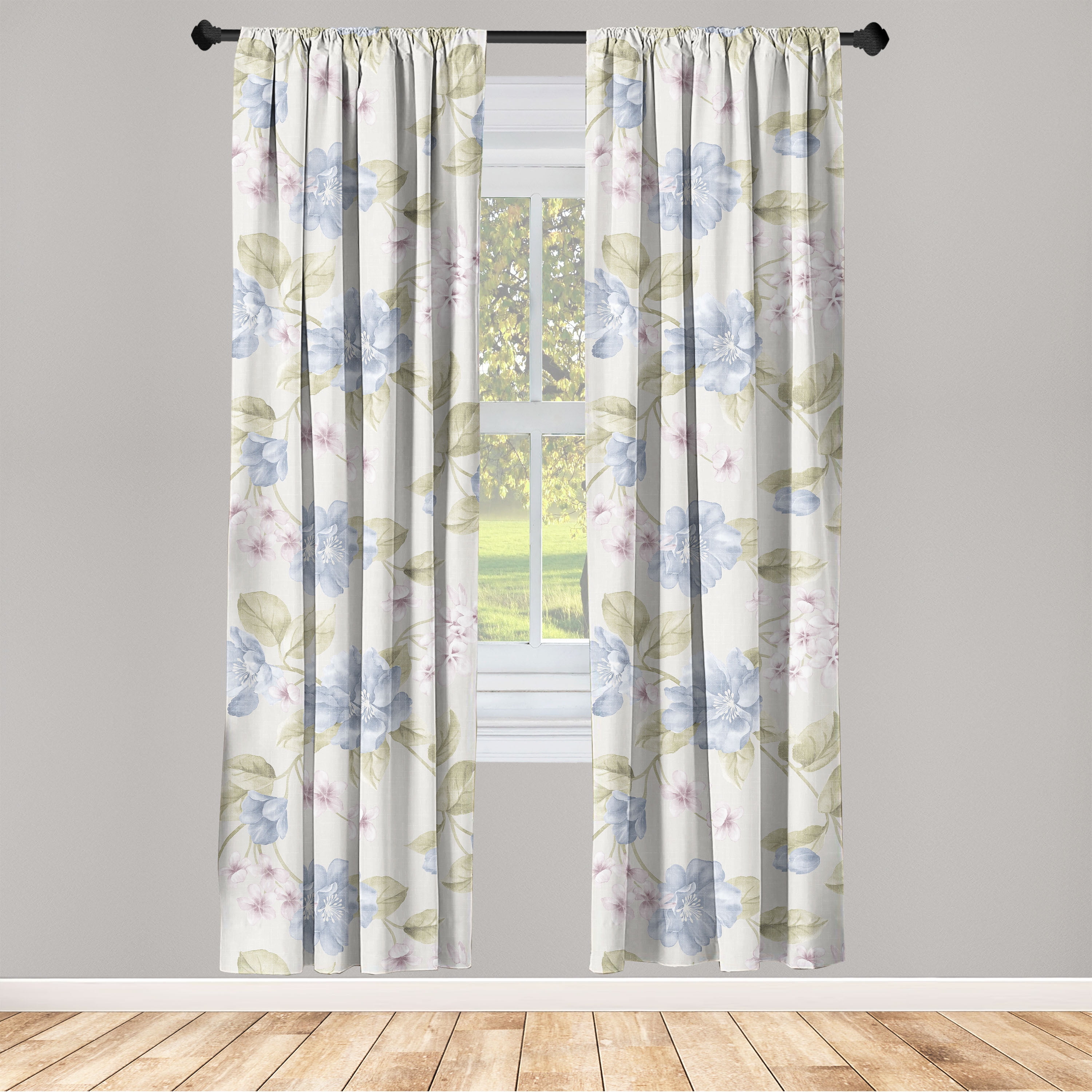 Garden Scene Window Curtains, Botanical Cottagecore Vibes Floral Boho