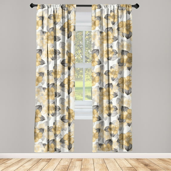 Garden Scene Window Curtains, Cottagecore Vibes Boho Modern Flowers Vintage Pattern Autumn Print, Lightweight Decor 2-Panel Set with Rod Pocket, Pair of - 28"x63", Amber Charcoal Grey, by Ambesonne