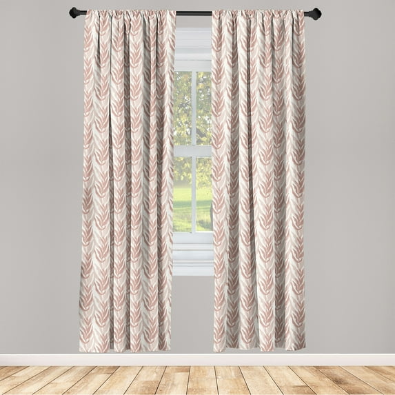 Garden Scene Window Curtains, Repetitive Leaf Silhouettes Pattern on Plain Backdrop Autumn Vibes, Lightweight Decor 2-Panel Set with Rod Pocket, Pair of - 28"x95", Pale Mauve Taupe Cream, by Ambesonne