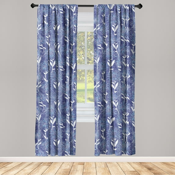 Garden Scene Window Curtains, Springtime Chrysanthemum Pattern on Vertical Striped Grunge Back Print, Lightweight Decor 2-Panel Set with Rod Pocket, Pair of - 28"x63", Off White Quartz, by Ambesonne