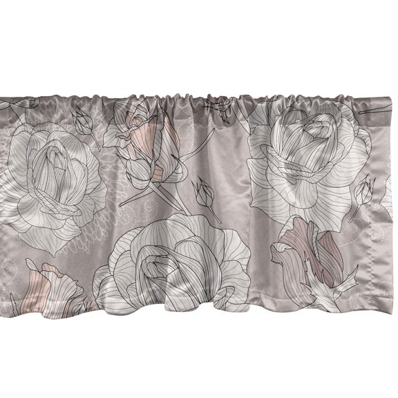 Garden Scene Window Valance, Simple Design Linear Rose Pattern Cottagecore Inspired Print, Curtain Valance for Kitchen Bedroom with Rod Pocket, 54" X 18", Pale Purpleblue and Eggshell, by Ambesonne