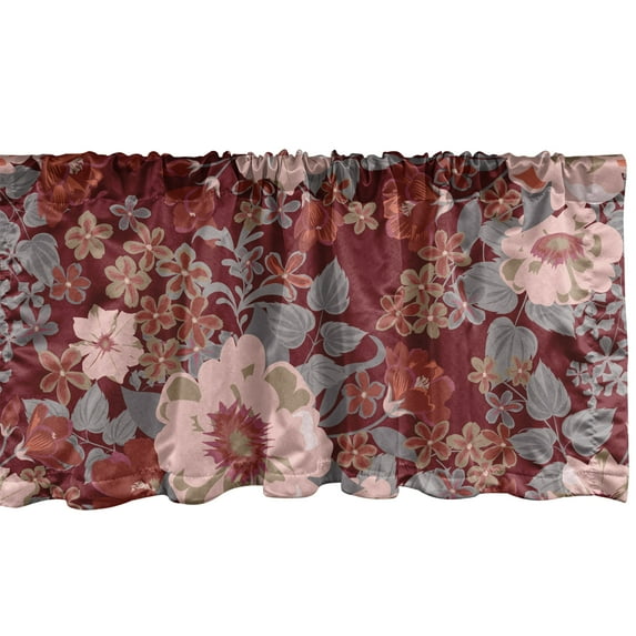 Garden Scene Window Valance, Vintage Color Palette Drawn Flowers Boho Romantic Feelings Print, Curtain Valance for Kitchen Bedroom with Rod Pocket, 54" X 18", Paprika and Laurel Green, by Ambesonne