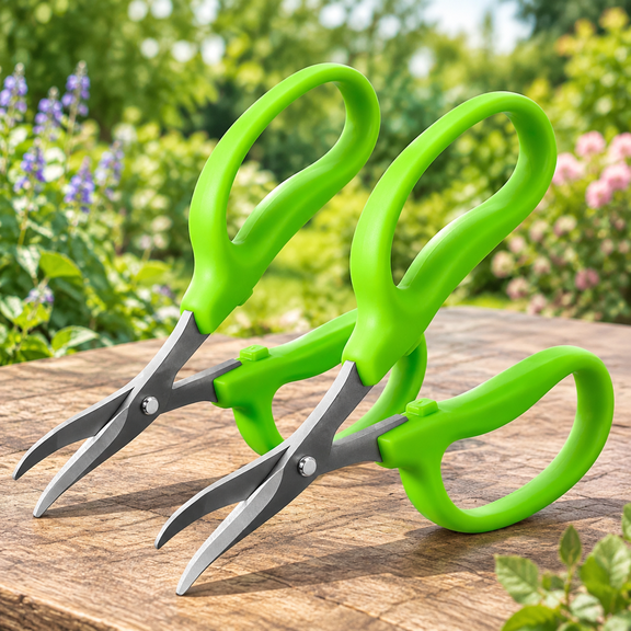Garden Scissors, Curved Blade, 6-in, Non-Stick Coated Steel, Sharp
