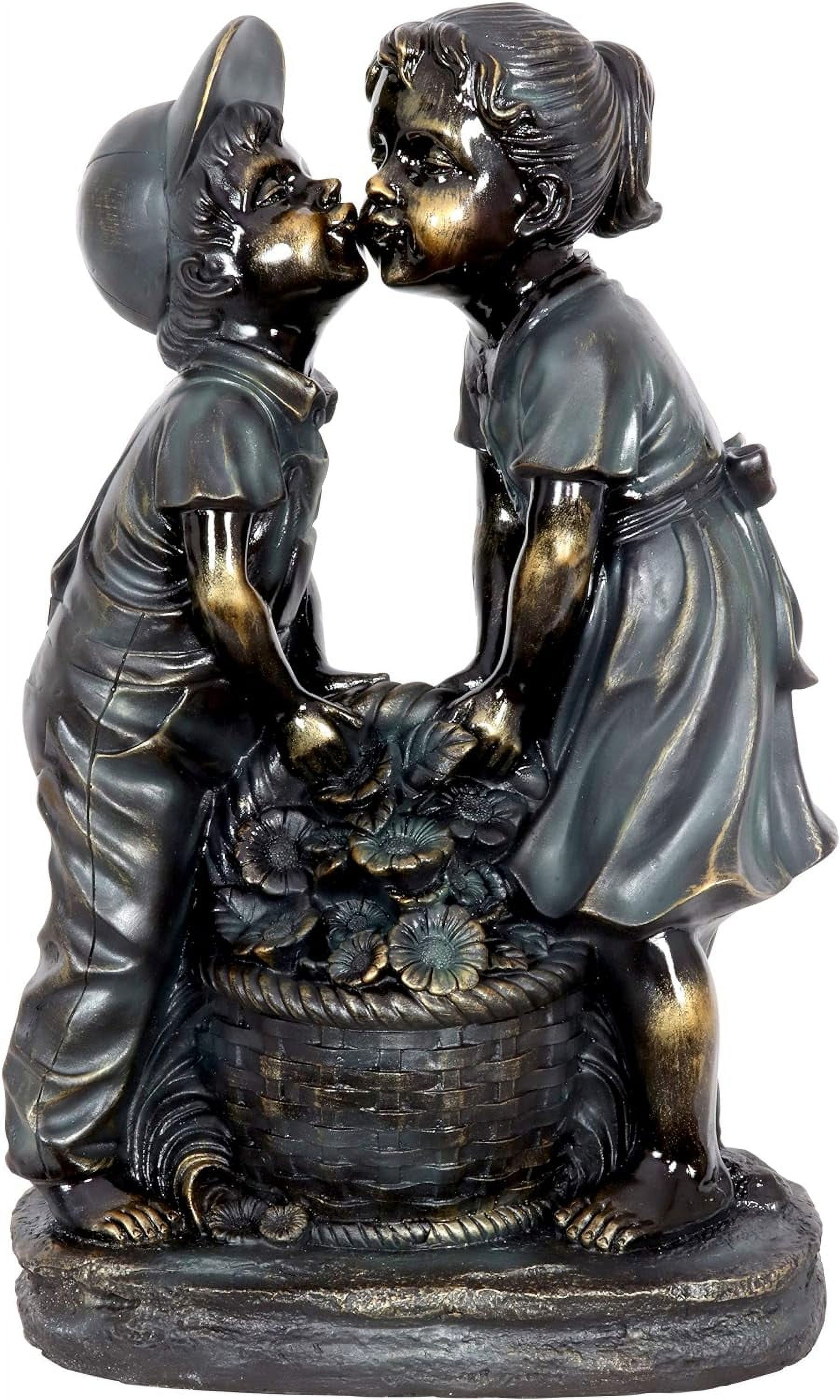 Garden Sculpture, Faux Bronze Boy And Girl Kissing Garden Statue