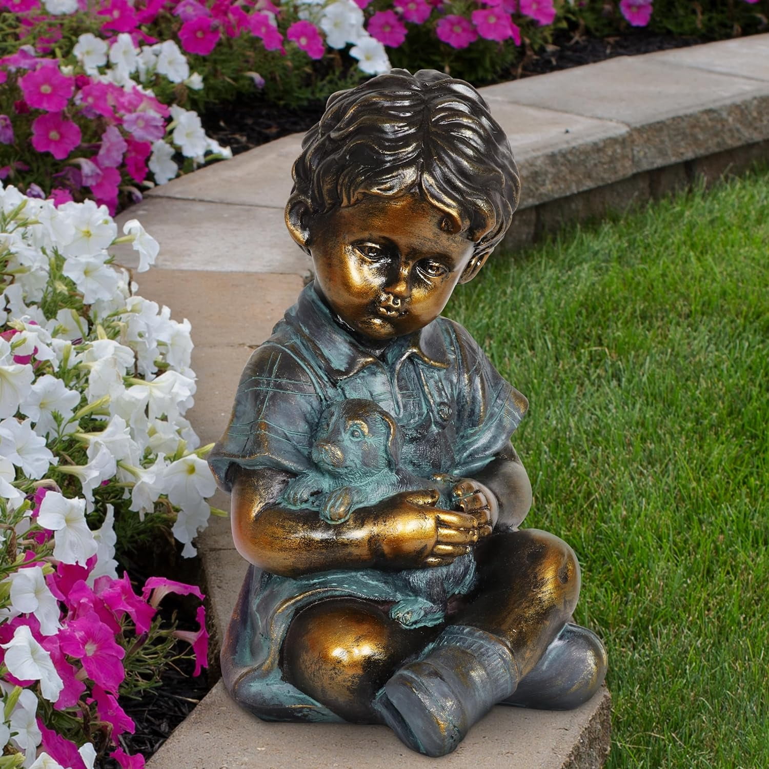 Garden Sculpture, Faux Bronze Boy And Girl Kissing Garden Statue, Outdoor Garden Decoration, 13