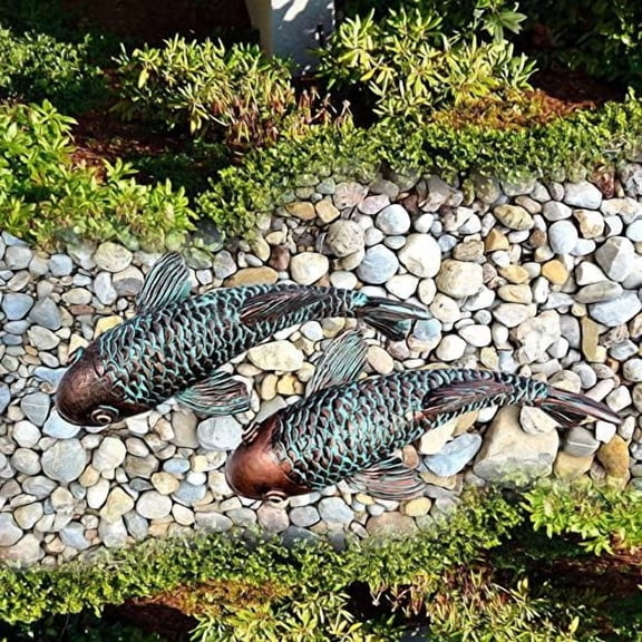 Garden Sculptures & Statues,Koi Fish Decor,Garden Fish Art,Set of 2 Antique Koi Fish Yard Art Decor for Outdoors,Patio,Yard,Lawn,Pond,Home Decoration (Bronz)$$Garden & Patio
