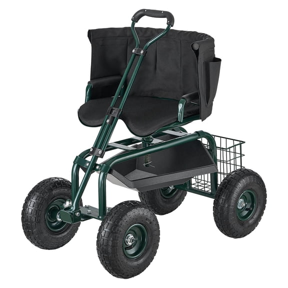 Garden Seat with Wheels, Rolling Garden Stool with Height Adjustable & 360 Swivel Seat, 400lbs Weight Capacity, Gardening Cart Bench, Ergonomic Backrest & Tool Storage, for Garden, Yard, Patio