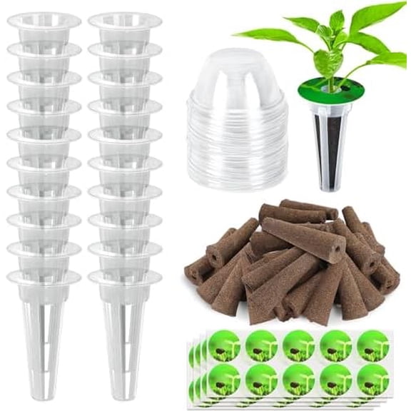 Garden Seed Pods, 48pcs Hydroponic Pods Kit:Grow Anything Kit with 12 Grow Baskets,12 Grow Sponges, 12 Pod Labels,12 Grow Domes