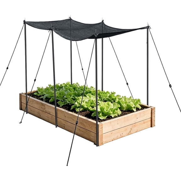 Garden Shade Canopy Kit, 80% Sun Block Cover 6.5x3.3 FT for Raised Beds, Adjustable Sunshade Canopy with Stakes & Ropes for Plant Heat Protection Outdoor