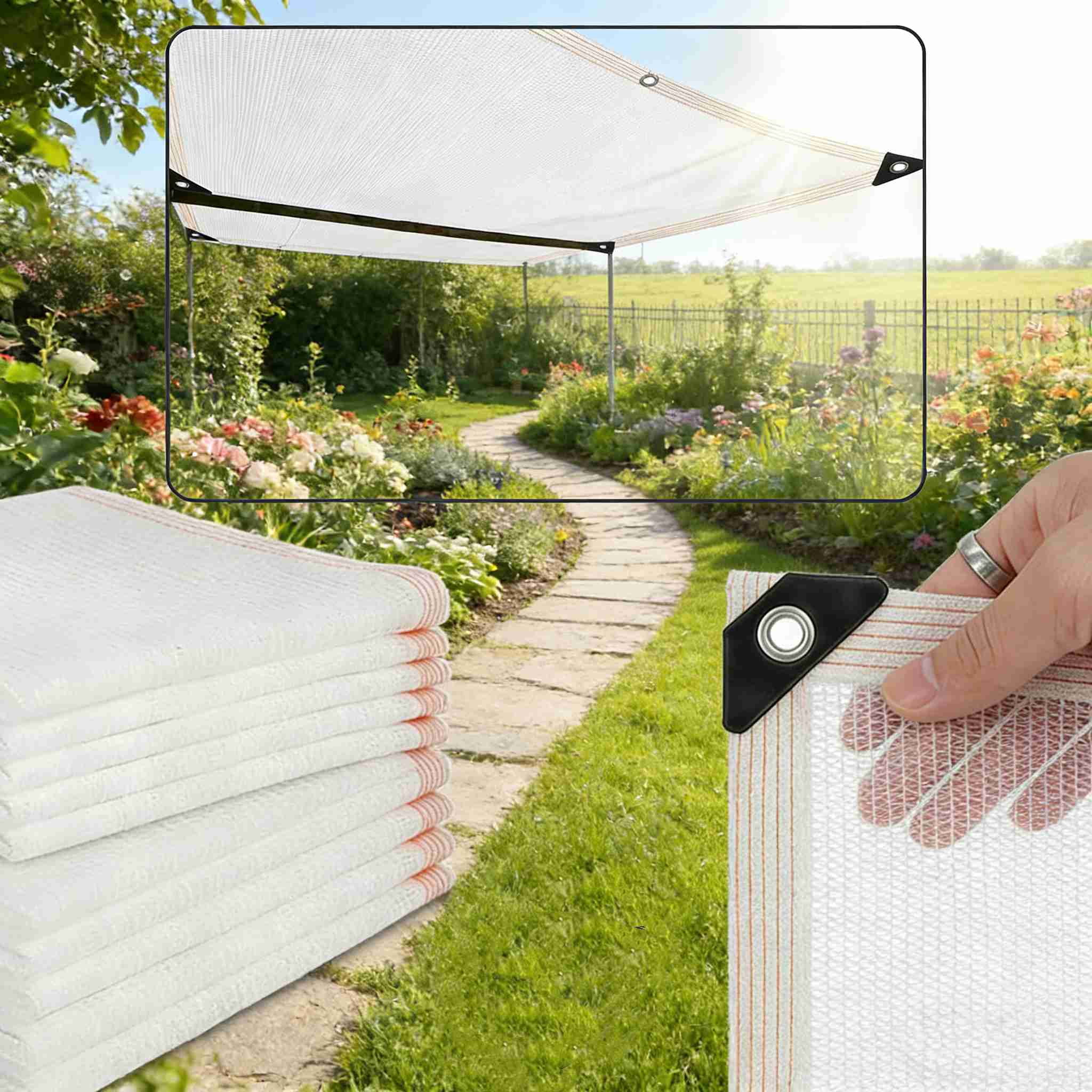 Garden Shade Cloth, 55% Sun Shade Net with Grommets, Plant Shades Mesh Tarp, Chicken Coop Shade Cover, Shade Cloth for Greenhouse(6.56x6.56ft, Whte)