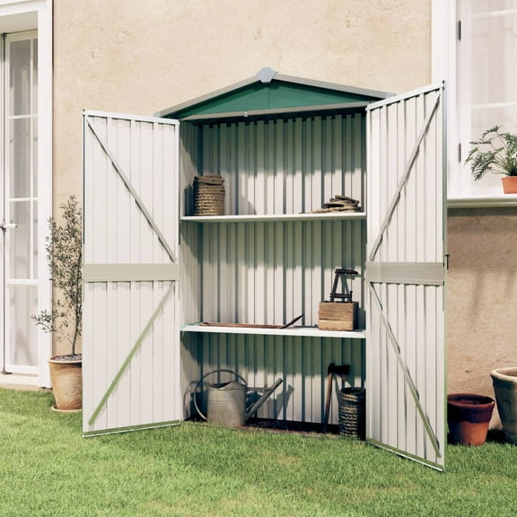 vidaXL Garden Shed Green Galvanized steel, plastic Standard Garden Shed