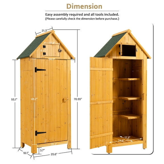 Garden Shed - Waterproof Roof & With Construction Spacious Outdoor Cabinet Made Of Solid Wood