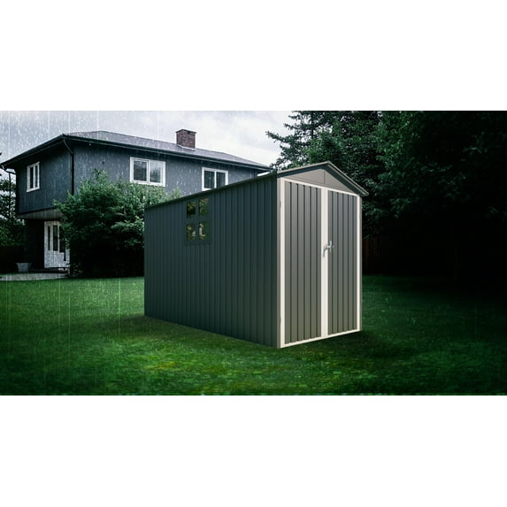 Garden Sheds Motorcycle Outdoor Storage Shed With Window ,without tracks and fixtures ,Grey+White,Outdoor Sheds
