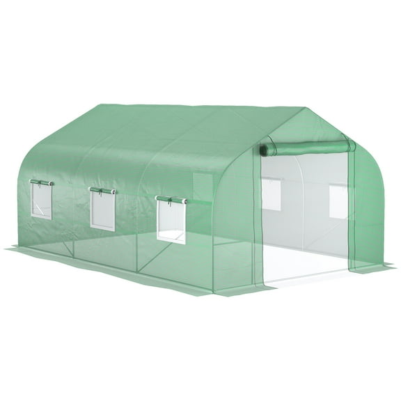 Garden Sheds Outsunny 11.5' x 10' x 7' Walk-in Greenhouse, Tunnel Green House with Zippered Mesh Door and 6 Mesh Windows, Gardening Plant Hot House with Galvanized Steel Frame, Green,Outdoor Sheds