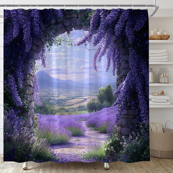 Spring Medoq Garden Shower Curtain Spring Purple Floral Wisteria Vine Lavender ...